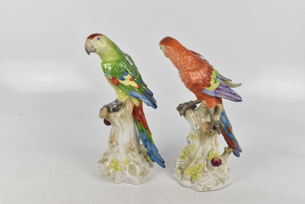 BIDASOA; a pair of Spanish porcelain figures of parrots perching on naturalistic plinth bases, - Image 2 of 6