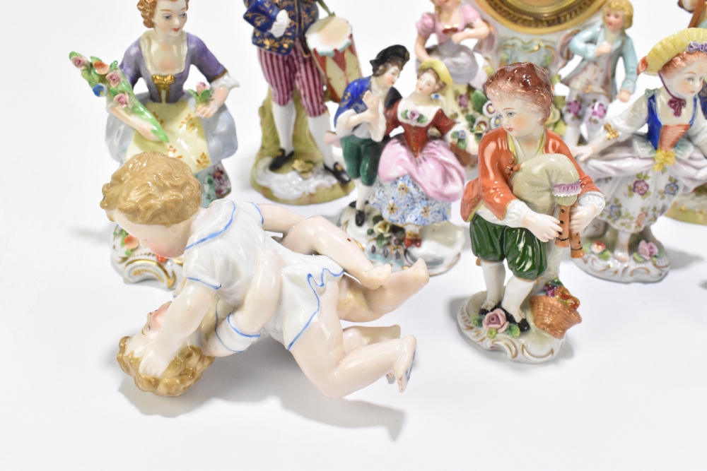 A collection of Continental porcelain figures, including a pair of Plaue-on-Havel (Thuringia) - Image 3 of 5