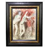 AFTER MARK CHAGALL; a coloured lithograph, 'Adam and Eve', 34.5 x 25.5cm, framed and glazed.