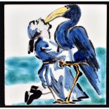 PAULA REGO (born 1935); a signed limited edition ceramic tile, 'Bird Drinking', no. 21/50 and