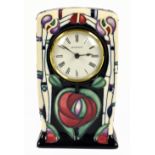 MOORCROFT; a mantel clock decorated in the 'Tribute to Charles Rennie Mackintosh' pattern, with