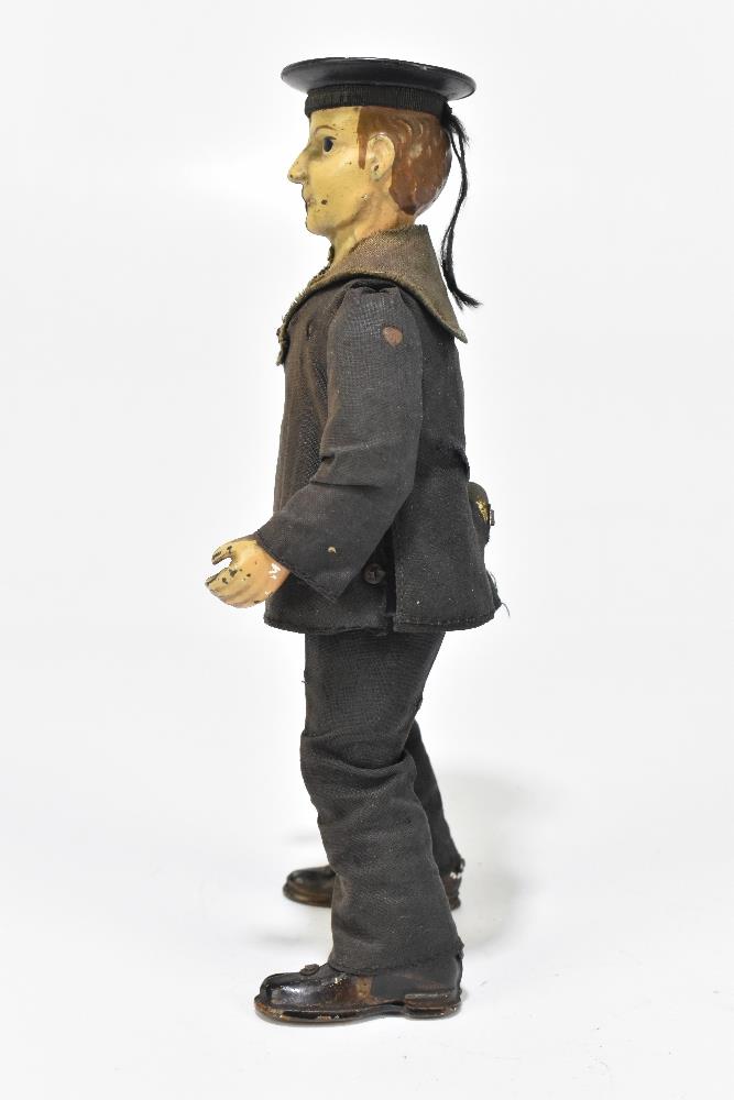 LEHMANN; a tinplate clockwork figure of a dancing sailor c1910, with cotton clothes and hat marked - Bild 4 aus 6