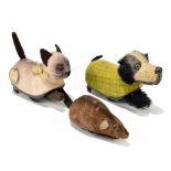 SCHUCO; three clockwork model animals comprising dog, cat and mouse, longest 12cm, and a clockwork