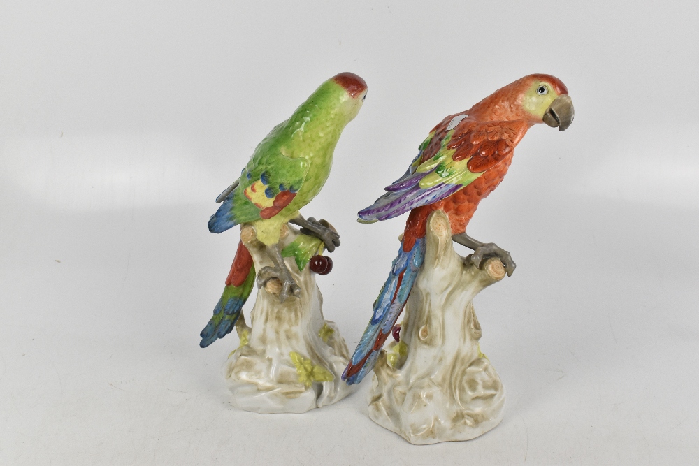 BIDASOA; a pair of Spanish porcelain figures of parrots perching on naturalistic plinth bases, - Image 4 of 6