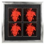 AFTER ANDY WARHOL; a group of four self portrait prints, mounted as one, each 17 x 17cm, framed