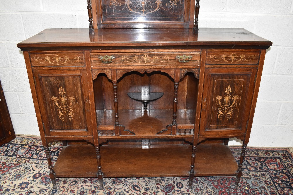 An Edwardian rosewood chiffonier, with reduced top above a drawer, two cupboard doors and undertier, - Image 2 of 5