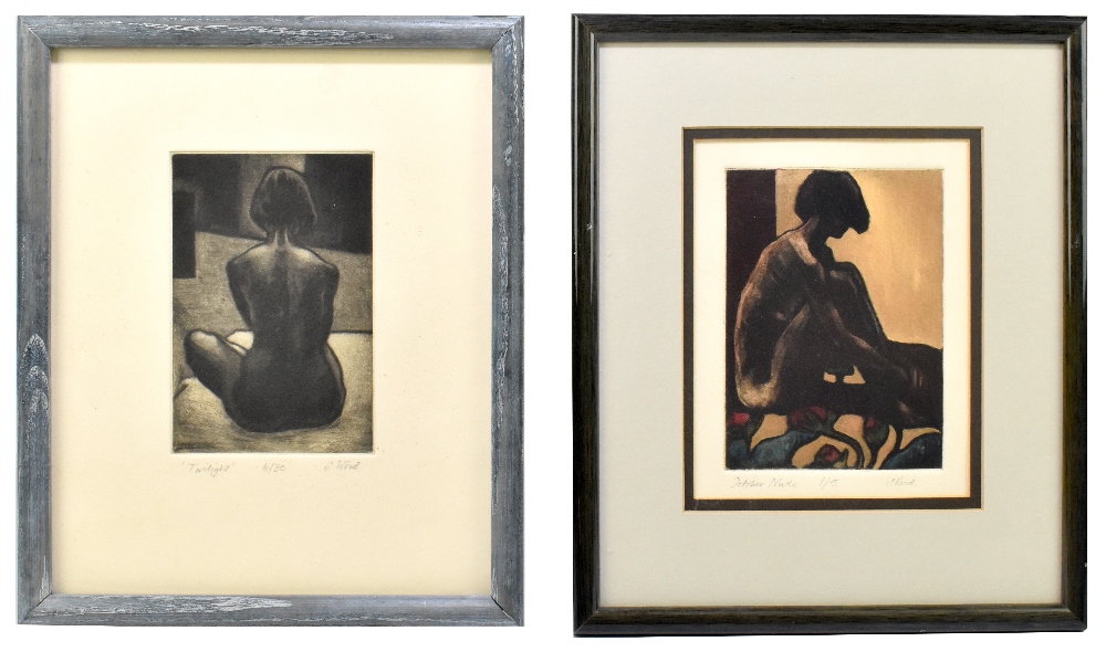 SHEILA WOOD; two etchings 'October Nude', 1/5, 14.5 x 11cm, and 'Twilight', 6/30, 15. x 10cm, both