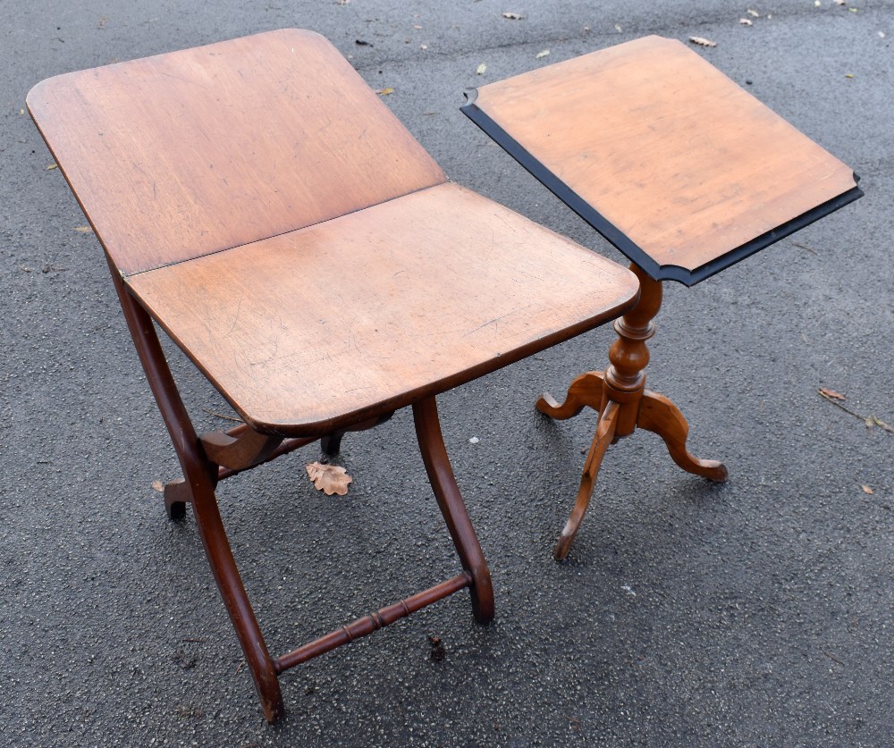 An early 20th century mahogany folding table, and a late 19th century tripod table (2).