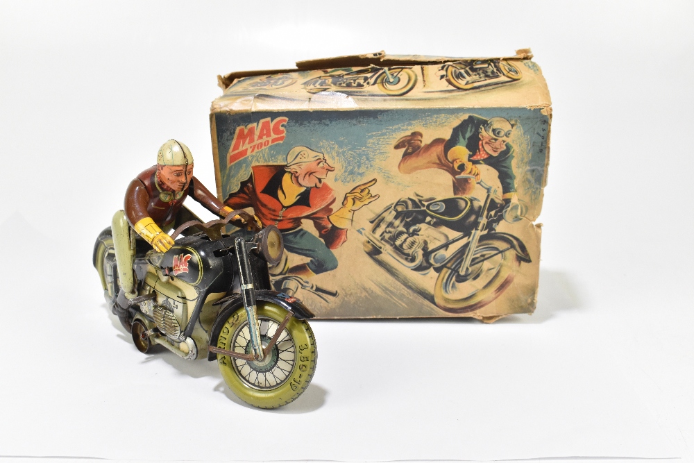 ARNOLD; a MAC 700 German tinplate clockwork motorcycle and rider, length 19cm. PROVENANCE: The - Bild 5 aus 5