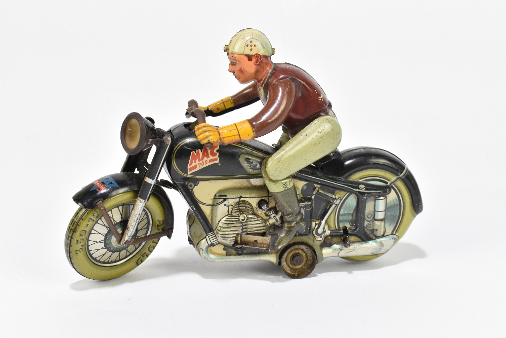 ARNOLD; a MAC 700 German tinplate clockwork motorcycle and rider, length 19cm. PROVENANCE: The - Bild 2 aus 5