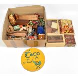 A miscellany of vintage and later, mostly wooden, toys and games to include a boxed Gyro-cycle