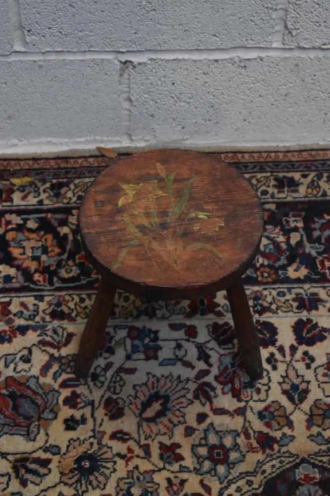 Two rustic milking stools and a Victorian curved footstool (3). - Image 3 of 5