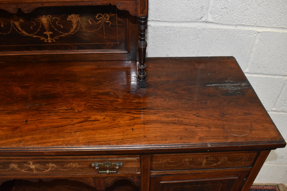 An Edwardian rosewood chiffonier, with reduced top above a drawer, two cupboard doors and undertier, - Image 5 of 5