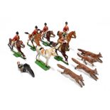 A collection of diecast Hunt Series figures comprising five huntsmen on horseback, a further horse