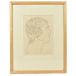 ERIC GILL; black and white etching, 'Eliz.G', profile portrait study of a young woman, 19.5 x 14.