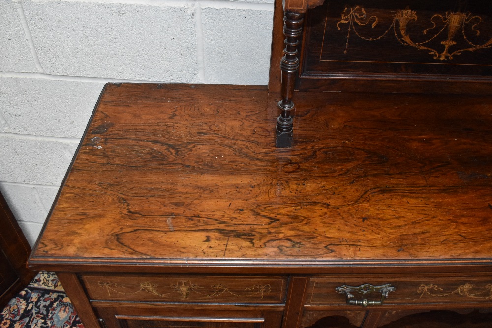 An Edwardian rosewood chiffonier, with reduced top above a drawer, two cupboard doors and undertier, - Image 4 of 5