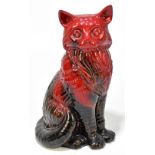 ROYAL DOULTON; a veined flambé figure of a seated cat, height 28cm.Additional InformationLight