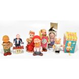 A collection of five Japanese tinplate clockwork toys comprising man with a xylophone, Bo Peep, a