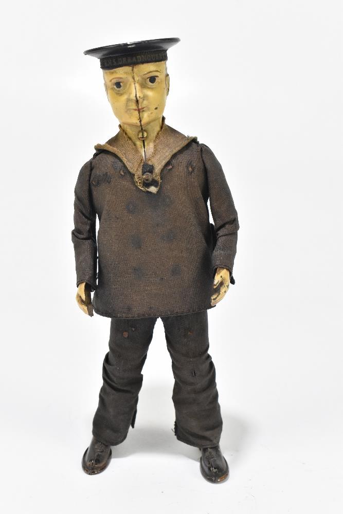 LEHMANN; a tinplate clockwork figure of a dancing sailor c1910, with cotton clothes and hat marked - Bild 5 aus 6