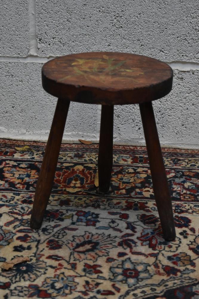 Two rustic milking stools and a Victorian curved footstool (3). - Image 2 of 5