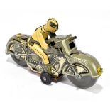 METTOY; a British tinplate motorcycle no.2613840, and rider, length 14.5cm. PROVENANCE: The
