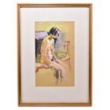 SHEILA WOOD; pastel, 'Seated Girl', unsigned, inscribed on label verso, 29 x 17.5cm, framed and