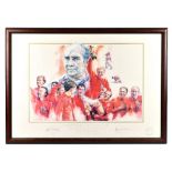 AFTER G GRIFFITHS; a signed limited edition coloured print 'England World Cup Winners 1966',