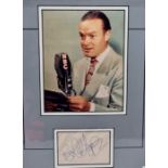 Movie autograph. Bob Hope. 6x7.5 inch photo mounted in a board frame with signature below. 11x14
