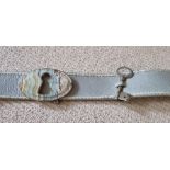 Agate belt, pale green leather - waist belt, Argentinian. Lock and key design.
