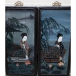 Pair of paintings of Oriental females in lacquered frames. 34 x 75cm (2)