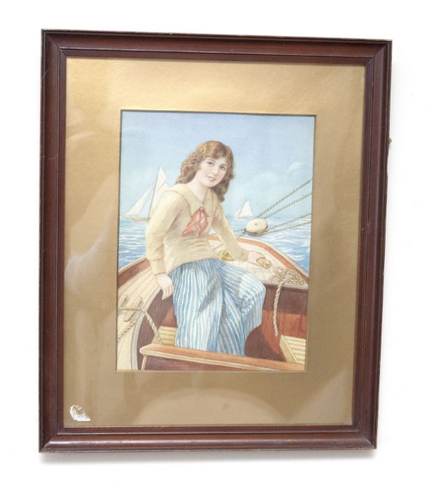 English School (early 20thC) Sailor Girl, watercolour,19x25cm. Framed. Label to verso inscribed