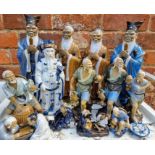 Quantity of Chinese Japanese Oriental Asian Figures. Including large mudmen 30cm
