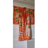 Kimono, large oversized interior decorative wall hanging. Orange. Embroidered - silk/wool/wire.