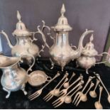 Islamic interest tea coffee set, various camel cutlery. Plated or white metal.