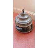 Pewter interest - a decorative reproduction tureen and plate. 45cm approx