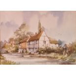 Douglas E West, Surrey Cottages, Dormans Land, Lingfield. Watercolour. Signed. 35 x 25cm. Framed