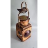 Railway related lamp. 3 sided lamp. large. Condition. rusted with lenses in tact