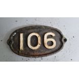 Railway related sed plate or sign. 106 (or 901)
