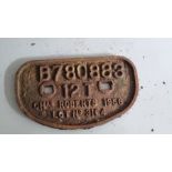 Railway related plate or sign. Roberts 1958.