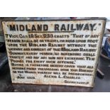 Midland Railway trespass sign. Very heavy item. 68 x 51cm