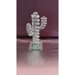 Art Studio glass. Cactus comprised of stacked pieces of glass and mounted on a base. Condition good.