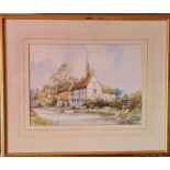 Douglas E West, Surrey Cottages, Dormans Land, Lingfield. Watercolour. Signed. 35 x 25cm. Framed