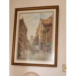 Thomas Matthew Rook, 1930s Replica painting of a 14thC French Street scene. See details in images.