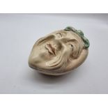 Unusual lidded pot depicting a face. Approx 20cm