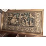 A large mixed media fabric depicting Indian figures and elephants with raised embroidery and