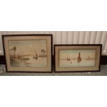 Collection of 3 watercolours by the same artist. Continental coastal scenes. signed. pair are 37cm x