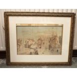 Varley (early 20th century) Continental Town from the river. signed, watercolour, 35cm x 52cm.