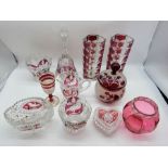 Various red and clear glass pieces.