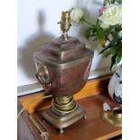 Stylish lamp base converted from a copper and brass 19thC urn.