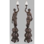 Paar monumentale Skulpturenlampen im Belle Epoque-Stil